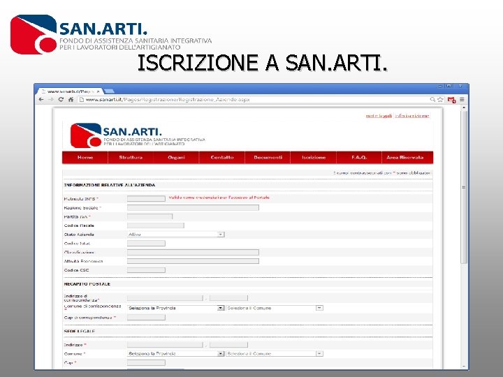 ISCRIZIONE A SAN. ARTI. 