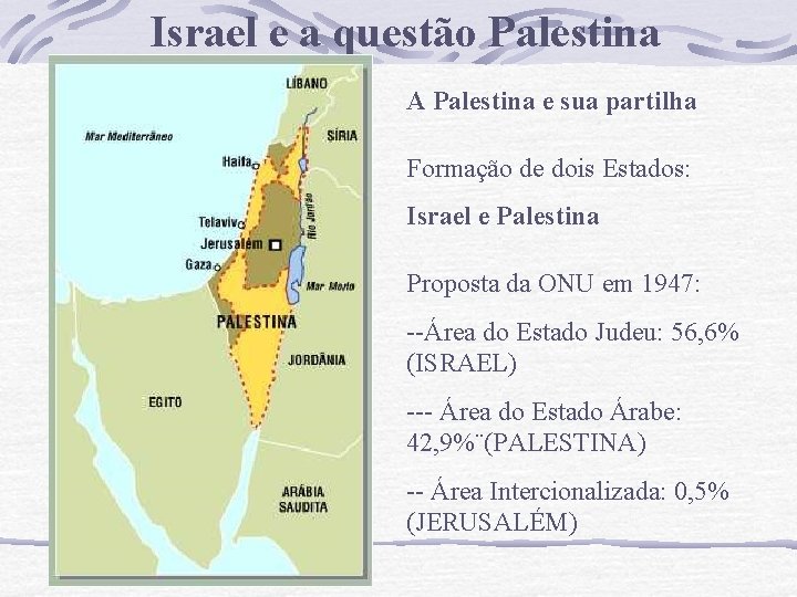 Israel e a questão Palestina A Palestina e sua partilha Formação de dois Estados: