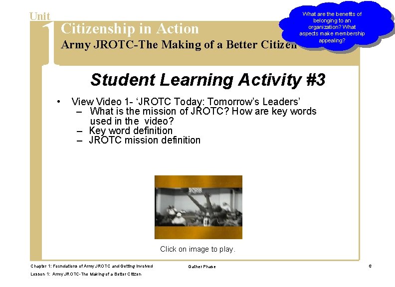 1 Unit Citizenship in Action Army JROTC-The Making of a Better Citizen • What