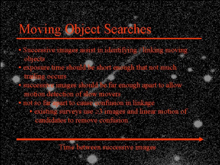 Moving Object Searches • Successive images assist in identifying / linking moving objects •