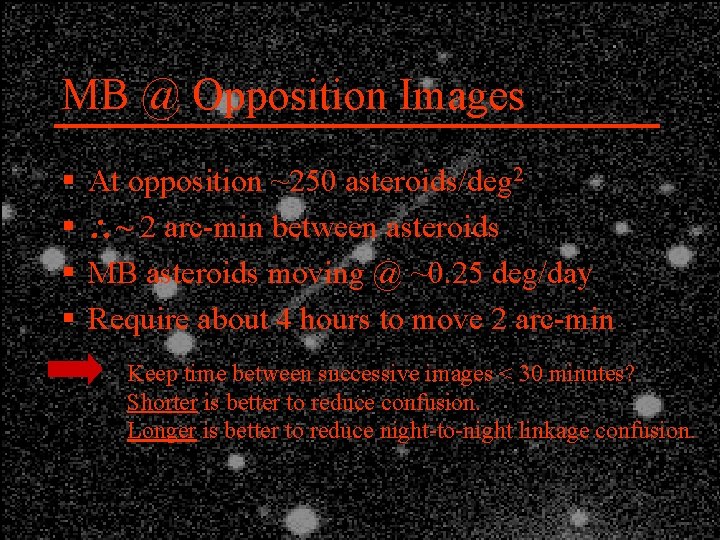 MB @ Opposition Images § § At opposition ~250 asteroids/deg 2 ~ 2 arc-min