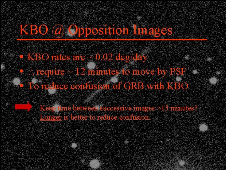 KBO @ Opposition Images § KBO rates are ~ 0. 02 deg/day § require