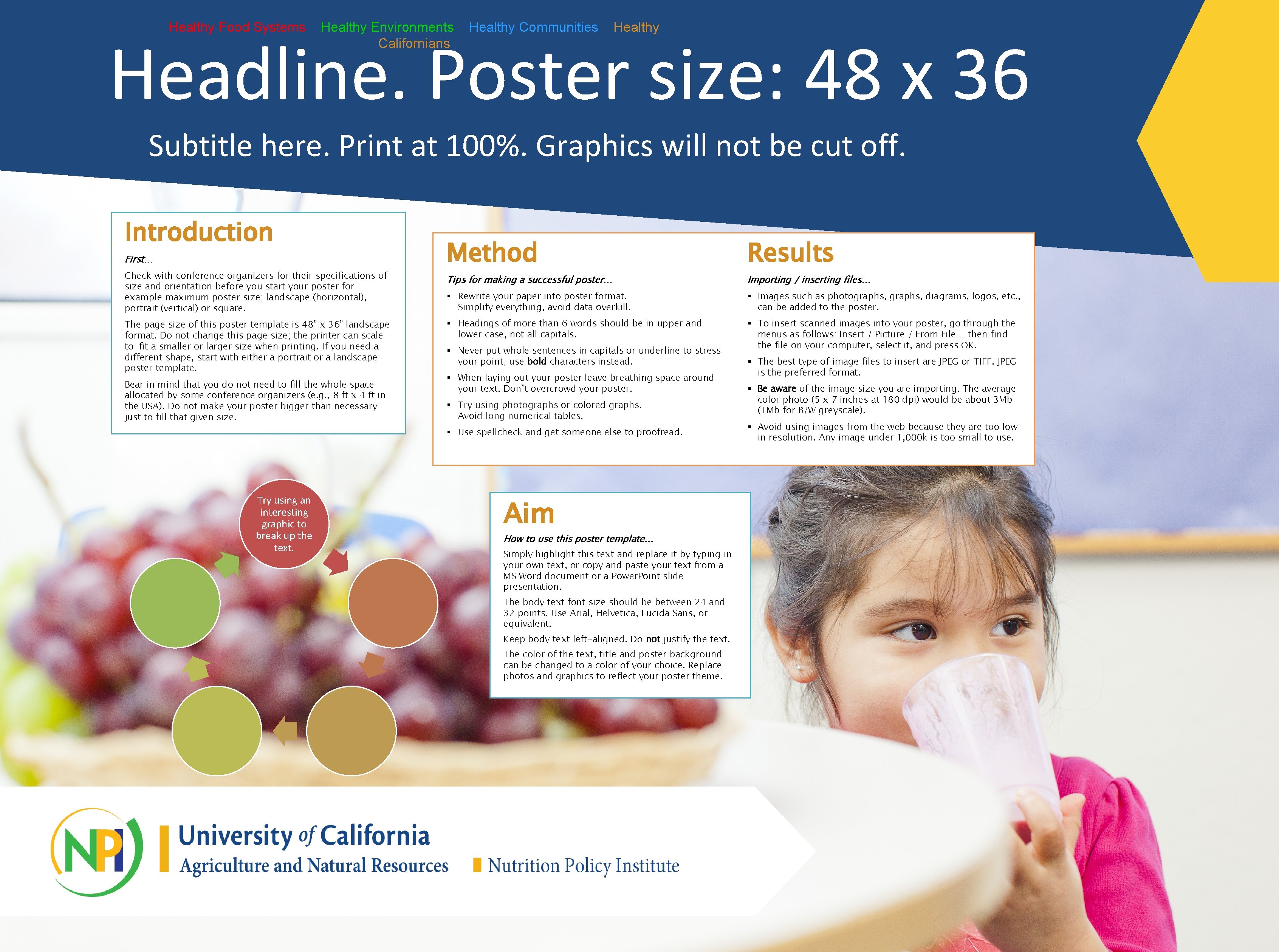 Healthy Food Systems Healthy Environments Californians Healthy Communities Healthy Headline. Poster size: 48 x