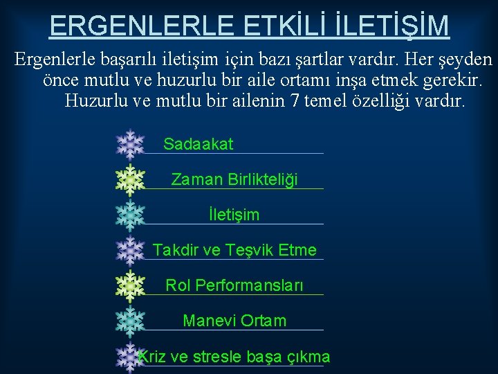 ERGENLERLE ETKİLİ İLETİŞİM Ergenlerle başarılı iletişim için bazı şartlar vardır. Her şeyden önce mutlu