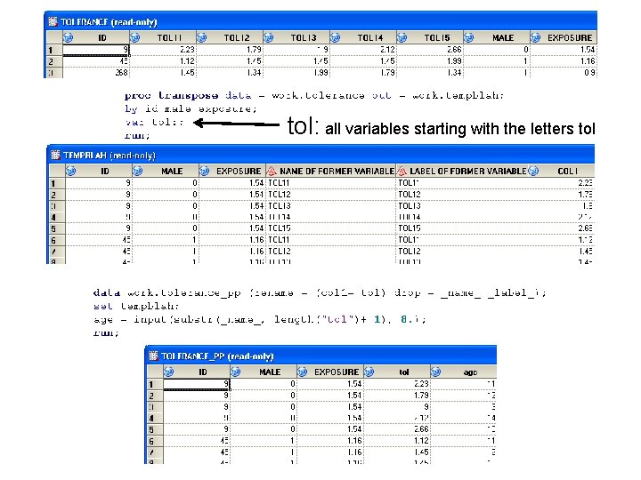 tol: all variables starting with the letters tol 