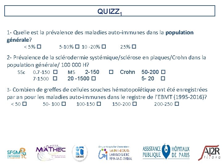 QUIZZ 1 1‐ Quelle est la prévalence des maladies auto‐immunes dans la population générale?