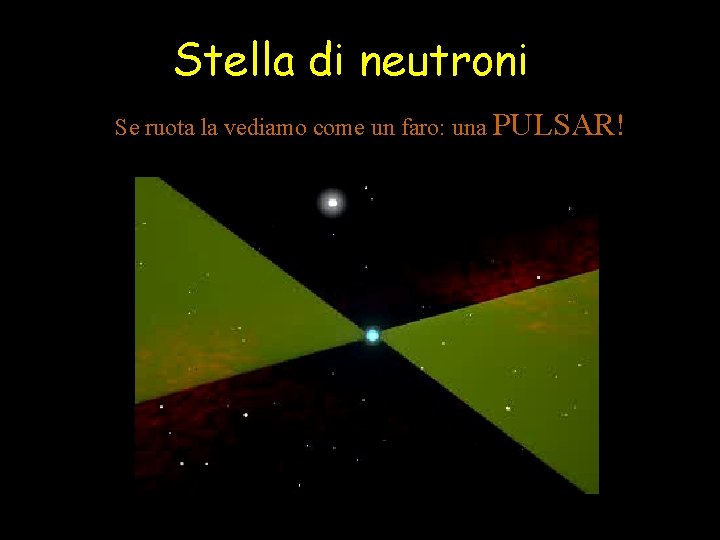 Stella di neutroni Se ruota la vediamo come un faro: una PULSAR! 