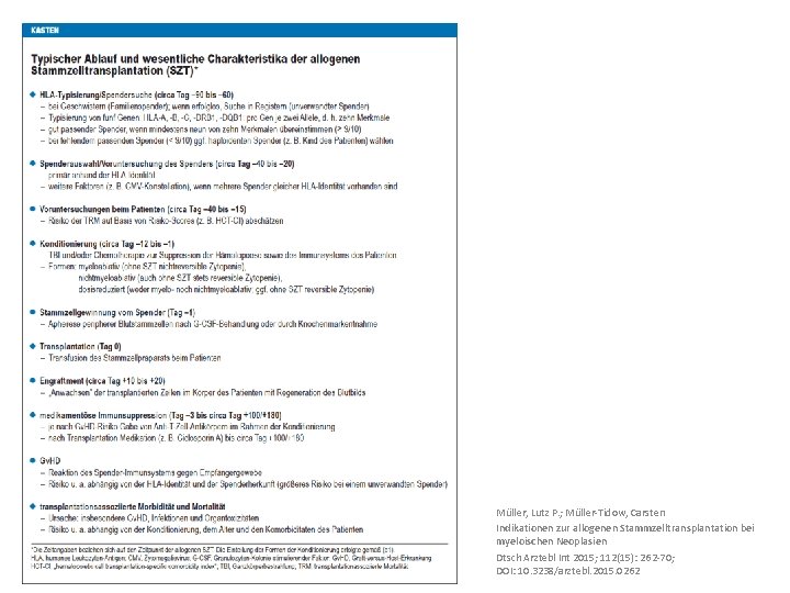 Müller, Lutz P. ; Müller-Tidow, Carsten Indikationen zur allogenen Stammzelltransplantation bei myeloischen Neoplasien Dtsch