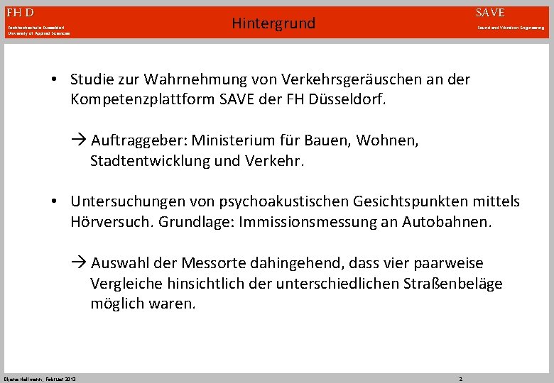 FH D SAVE Hintergrund Fachhochschule Düsseldorf University of Applied Sciences Sound and Vibration Engineering