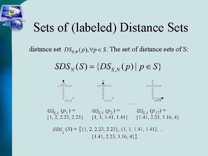 Sets of (labeled) Distance Sets distance set . The set of distance sets of