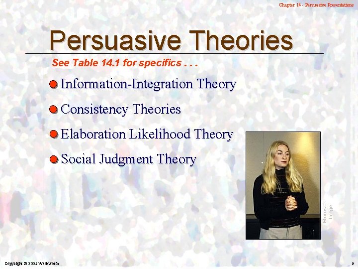 Chapter 14 - Persuasive Presentations Persuasive Theories See Table 14. 1 for specifics. .