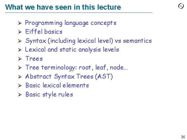 What we have seen in this lecture Ø Ø Ø Ø Ø Programming language