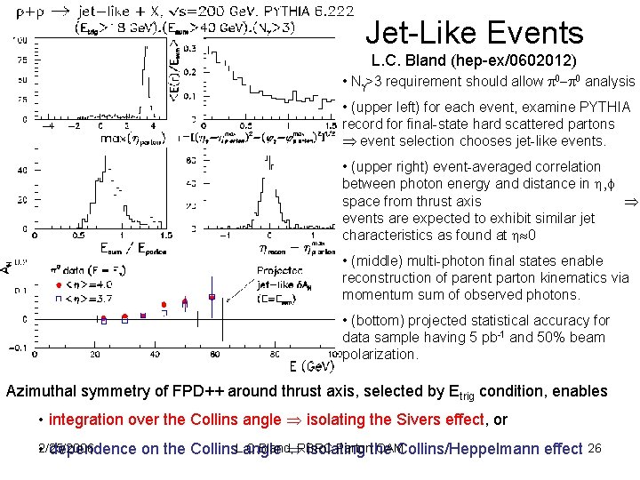 Jet-Like Events L. C. Bland (hep-ex/0602012) • N >3 requirement should allow analysis •