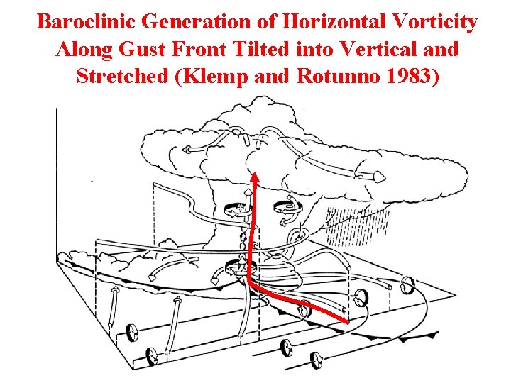 Baroclinic Generation of Horizontal Vorticity Along Gust Front Tilted into Vertical and Stretched (Klemp