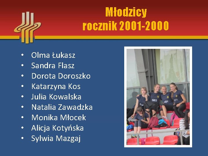 Młodzicy rocznik 2001 -2000 • • • Olma Łukasz Sandra Flasz Dorota Doroszko Katarzyna