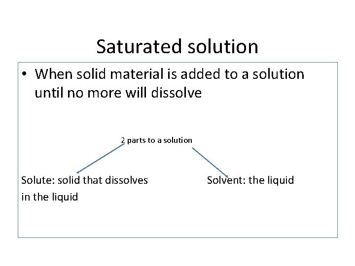 Saturated solution • When solid material is added to a solution until no more