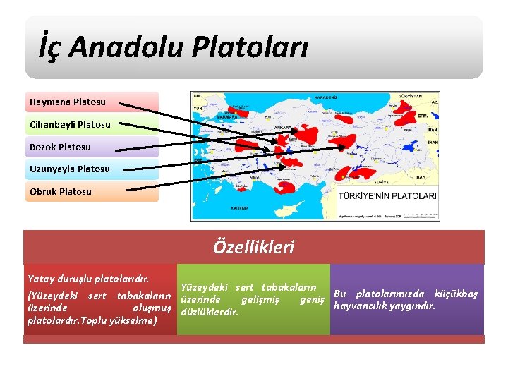 İç Anadolu Platoları Haymana Platosu Cihanbeyli Platosu Bozok Platosu Uzunyayla Platosu Obruk Platosu Özellikleri