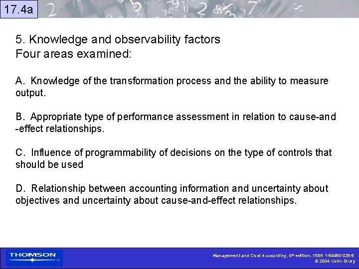 17. 4 a 5. Knowledge and observability factors Four areas examined: A. Knowledge of