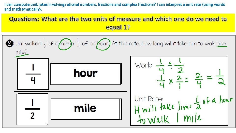 I can compute unit rates involving rational numbers, fractions and complex fractions? I can