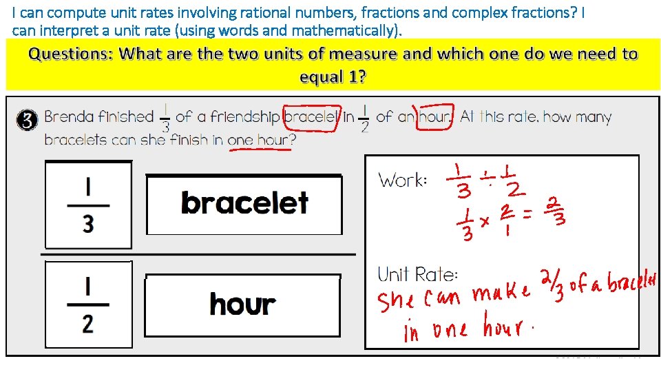 I can compute unit rates involving rational numbers, fractions and complex fractions? I can