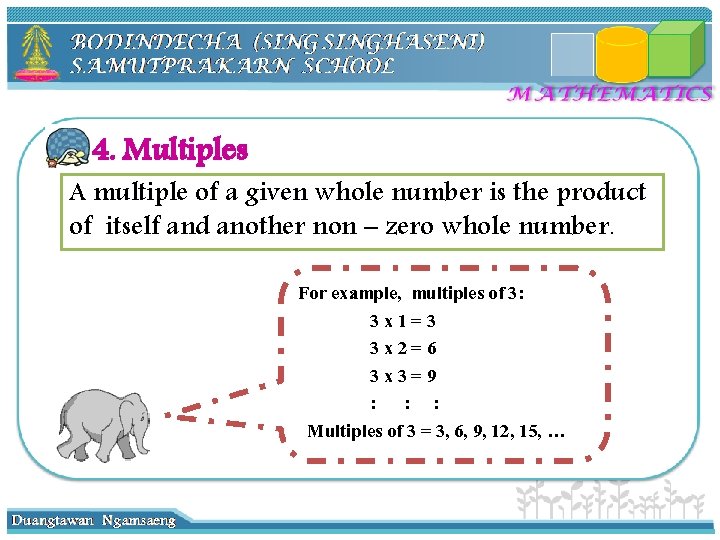 4. Multiples A multiple of a given whole number is the product of itself