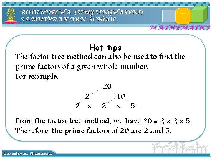 Hot tips The factor tree method can also be used to find the prime