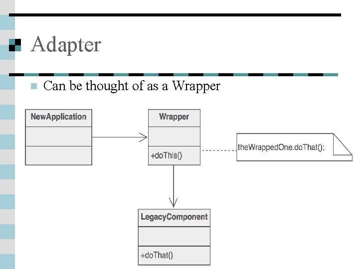 Adapter n Can be thought of as a Wrapper 