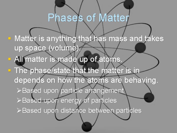 Phases of Matter § Matter is anything that has mass and takes up space