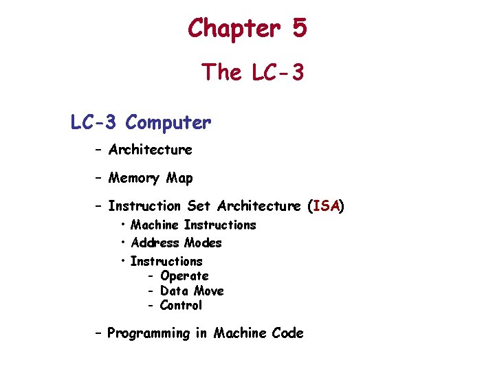 Chapter 5 The LC-3 Computer – Architecture – Memory Map – Instruction Set Architecture