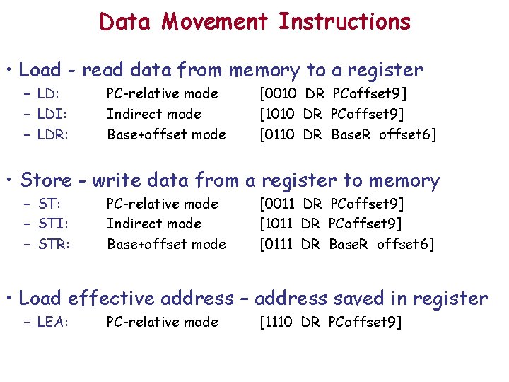 Data Movement Instructions • Load - read data from memory to a register –