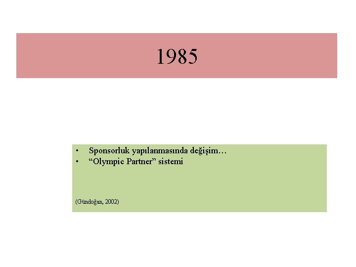 1985 • • Sponsorluk yapılanmasında değişim… “Olympic Partner” sistemi (Gündoğan, 2002) 