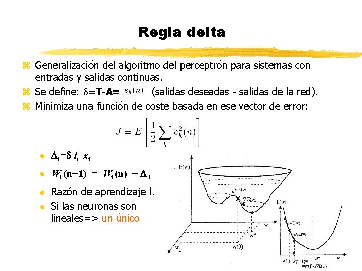 Regla delta z Generalización del algoritmo del perceptrón para sistemas con entradas y salidas