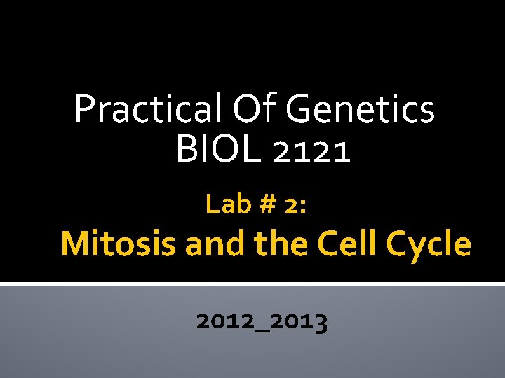 Practical Of Genetics BIOL 2121 Lab # 2: Mitosis and the Cell Cycle 2012_2013
