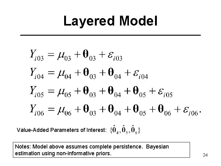 Layered Model Value-Added Parameters of Interest: Notes: Model above assumes complete persistence. Bayesian estimation