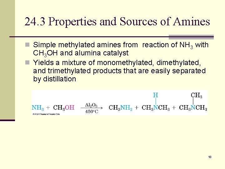 24. 3 Properties and Sources of Amines n Simple methylated amines from reaction of