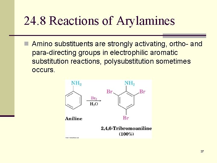 24. 8 Reactions of Arylamines n Amino substituents are strongly activating, ortho- and para-directing