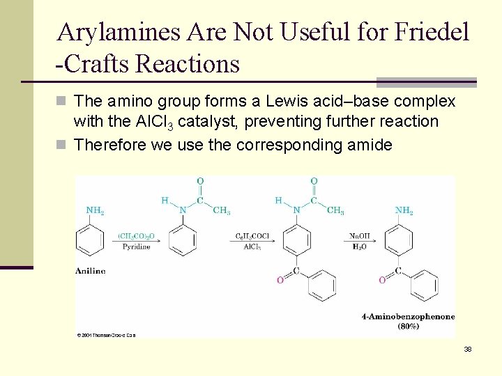 Arylamines Are Not Useful for Friedel -Crafts Reactions n The amino group forms a