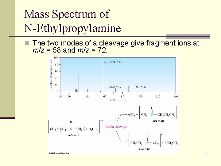 Mass Spectrum of N-Ethylpropylamine n The two modes of a cleavage give fragment ions