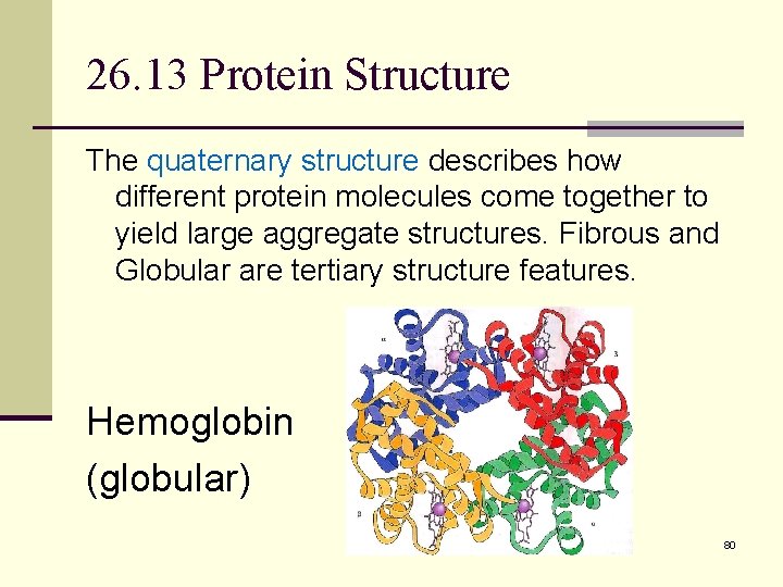 26. 13 Protein Structure The quaternary structure describes how different protein molecules come together