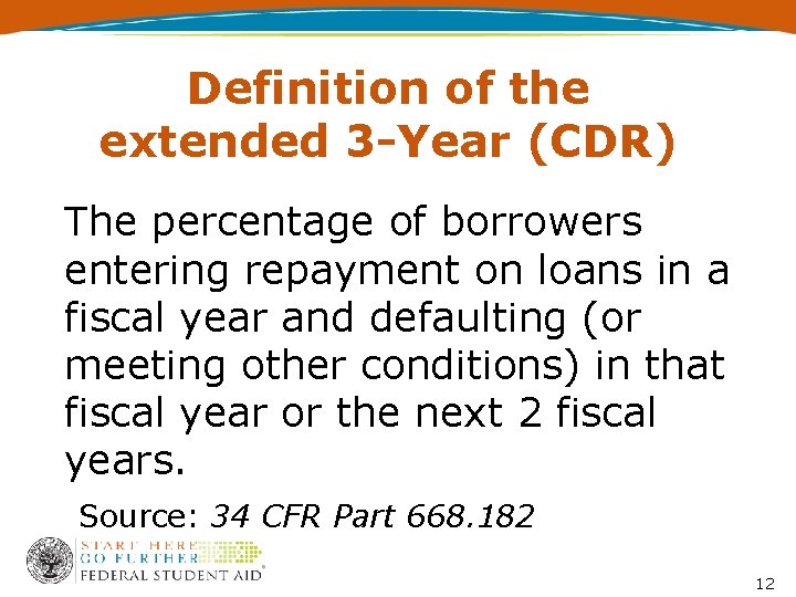 Definition of the extended 3 -Year (CDR) The percentage of borrowers entering repayment on