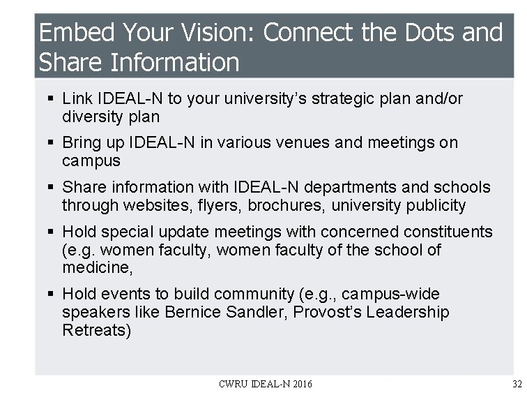 Embed Your Vision: Connect the Dots and Share Information § Link IDEAL-N to your