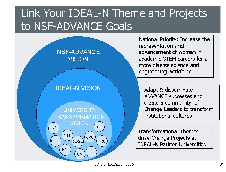 Link Your IDEAL-N Theme and Projects to NSF-ADVANCE Goals NSF-ADVANCE VISION IDEAL-N VISION UNIVERSITY