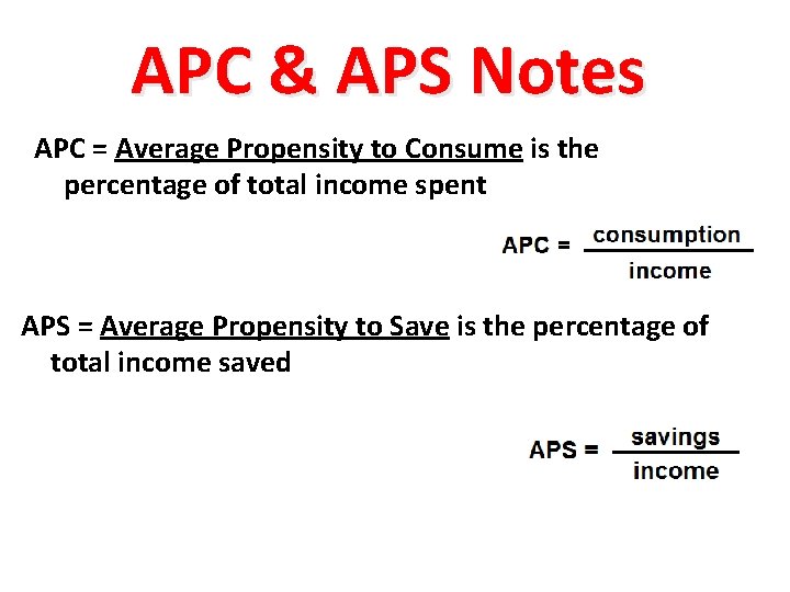 APC & APS Notes APC = Average Propensity to Consume is the percentage of APC & APS Notes APC = Average Propensity to Consume is the percentage of