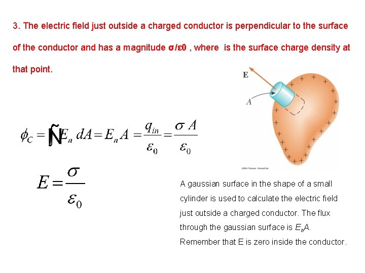 3. The electric field just outside a charged conductor is perpendicular to the surface