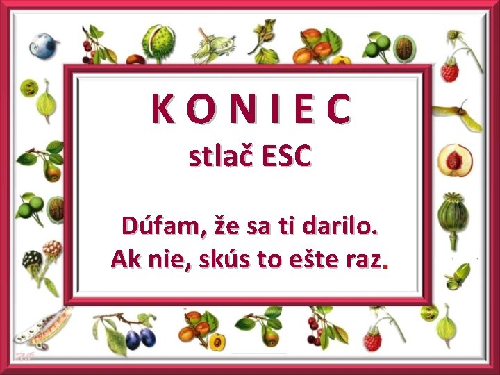 KONIEC stlač ESC Dúfam, že sa ti darilo. Ak nie, skús to ešte raz.