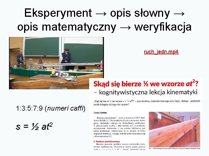 Eksperyment → opis słowny → opis matematyczny → weryfikacja ruch_jedn. mp 4 1: 3: