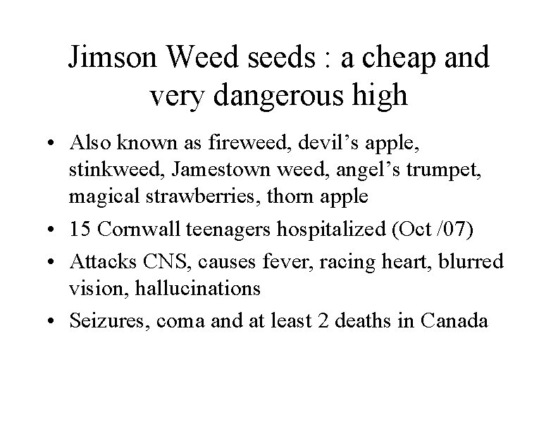 Jimson Weed seeds : a cheap and very dangerous high • Also known as