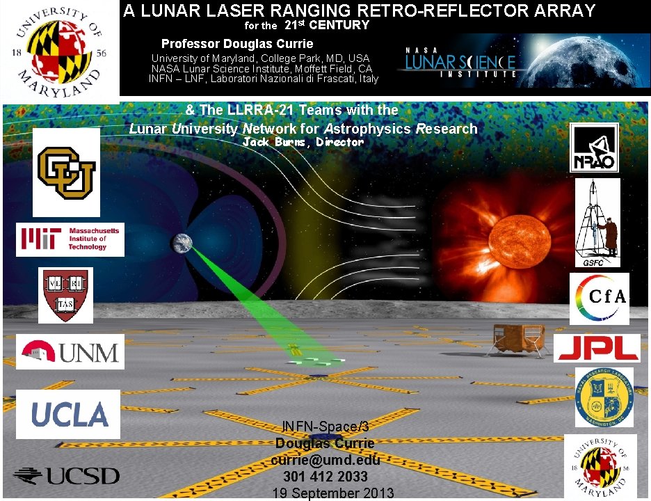 A LUNAR LASER RANGING RETRO-REFLECTOR ARRAY 21 st CENTURY Professor Douglas Currie for the