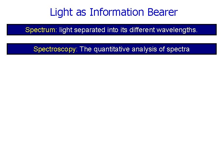 Light as Information Bearer Spectrum: light separated into its different wavelengths. Spectroscopy: The quantitative