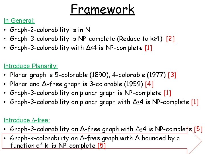 Framework In General: • Graph-2 -colorability is in N • Graph-3 -colorability is NP-complete